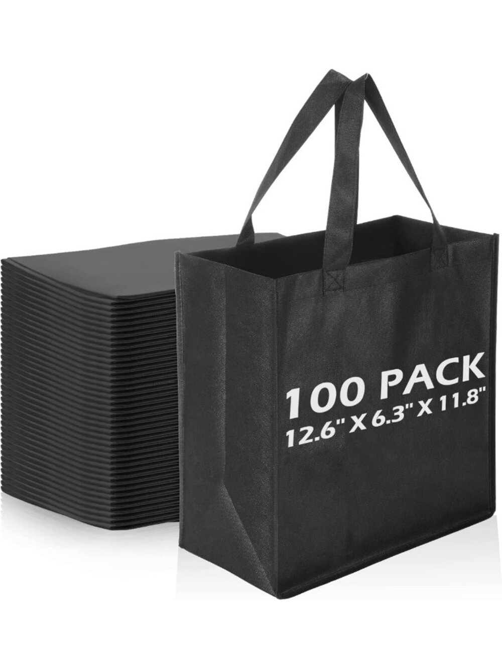 100 PCS Black Non-Woven Tote Bags Bulk - Reusable, Eco-Friendly, Perfect for